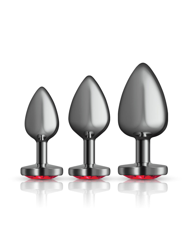 Cheeky Charms - Metal Butt Plug Gunmetal - Heart Dark Red - Anal Trainer Kit