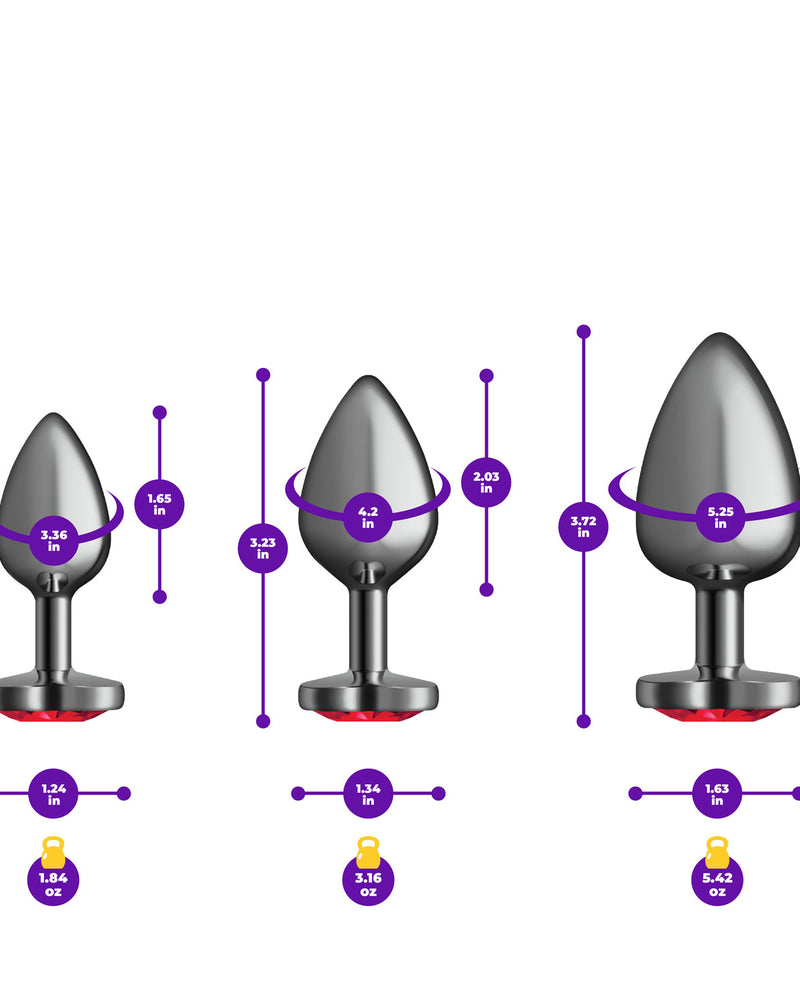 "Cheeky Charms - Metal Butt Plug Gunmetal - Heart Dark Red - Anal Trainer Kit VB-CC9152"