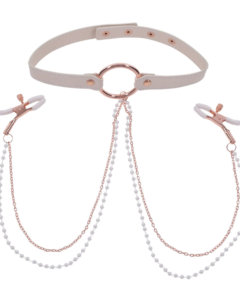 Peaches N Creame Collar With Nipple Clamps - Pink