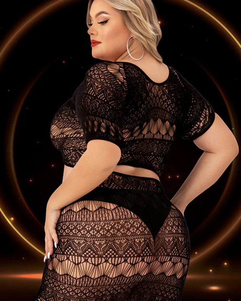 2 Piece Crop Top and Skirt Set - Queen Size - Black