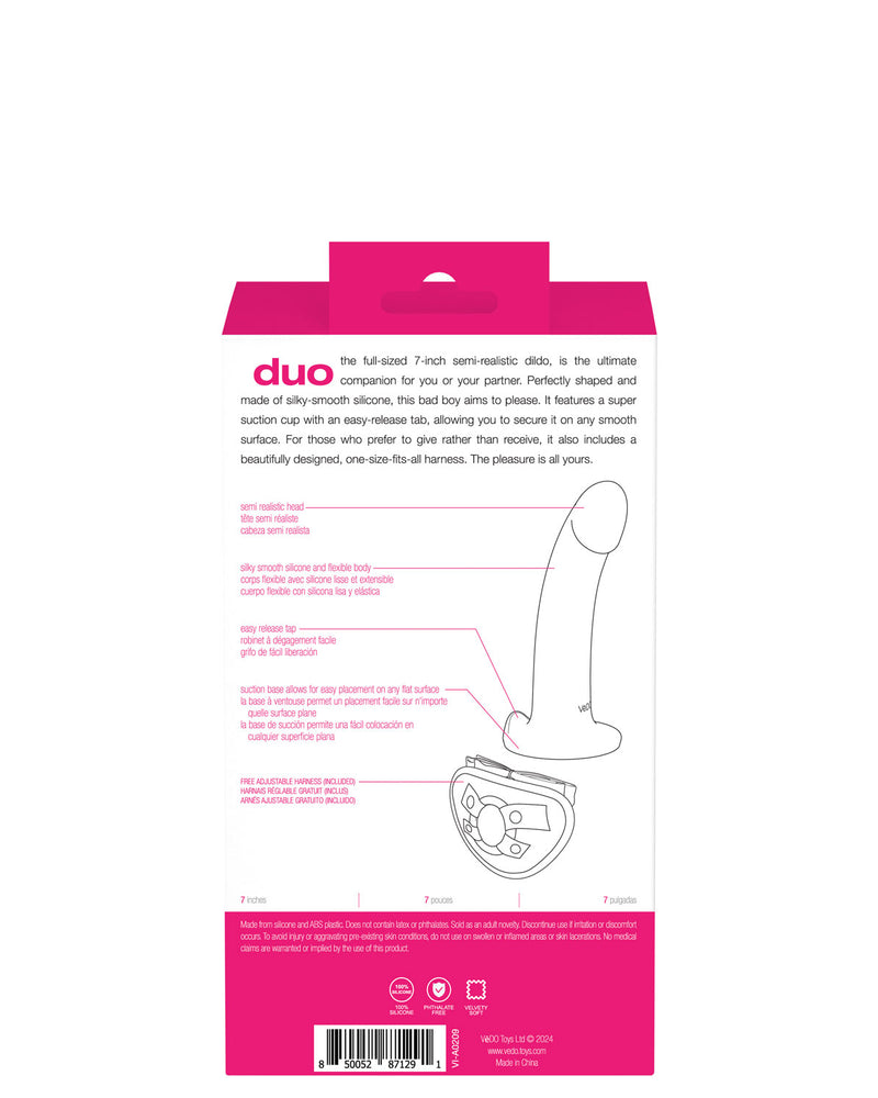 Duo Semi-Realistic Dildo With Harness - Pink/purple