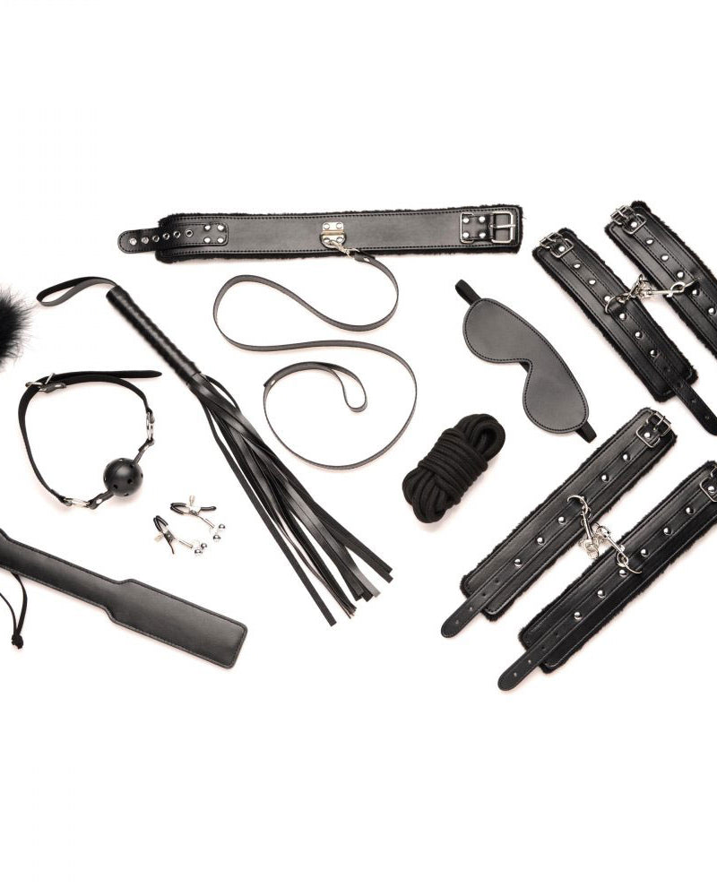 Hook Up 10 Piece Plush Bondage Set - Black