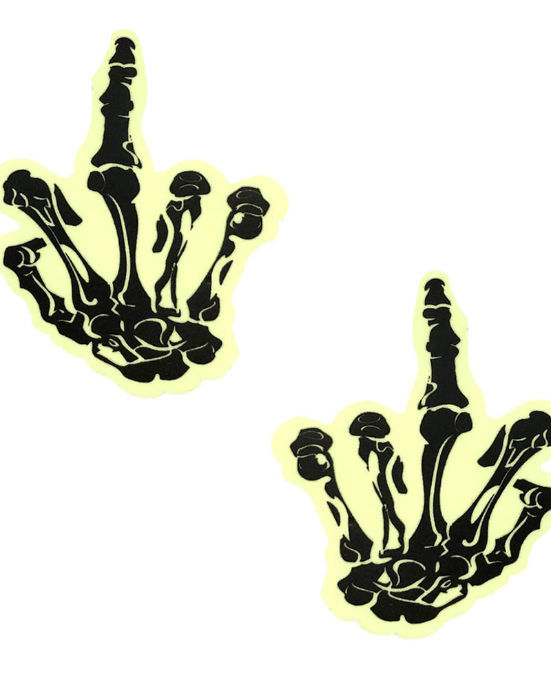 Fuck You Glow in the Dark Skeleton Hand Nipple Cover Pasties