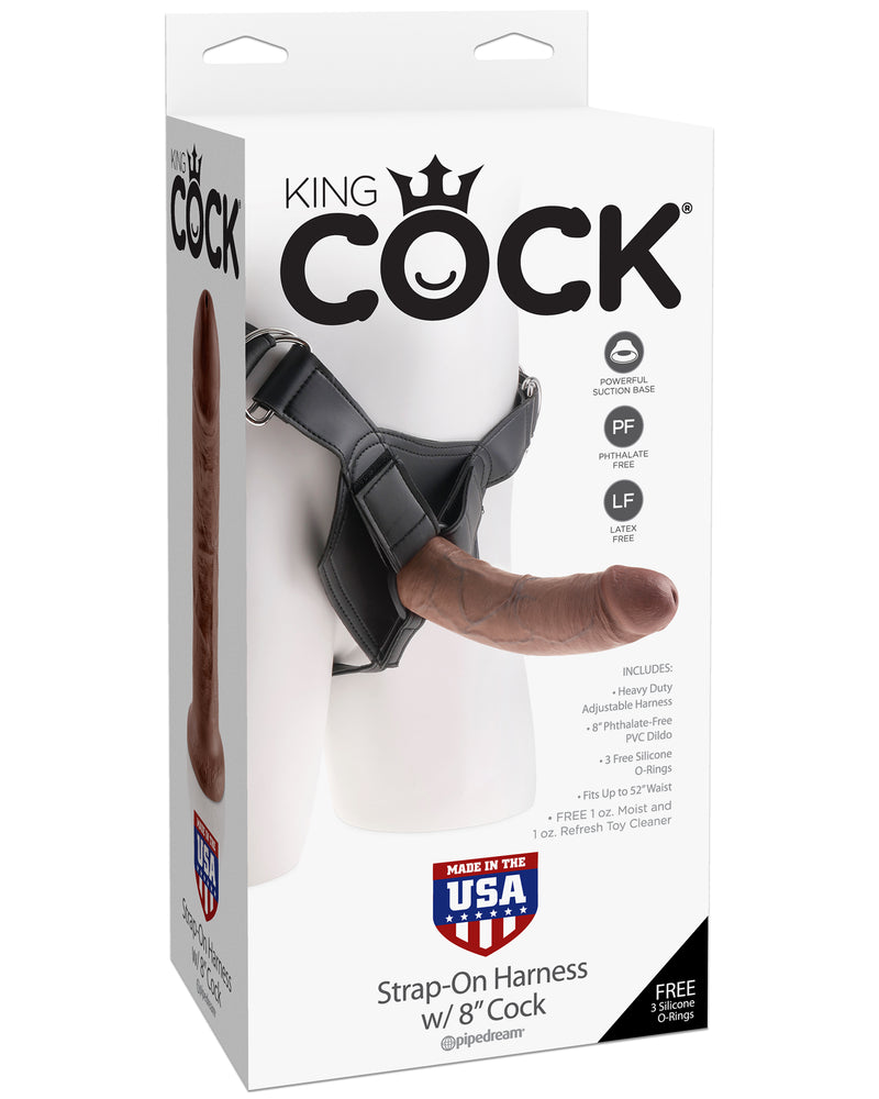 King Cock Strap on Harness With 8 Inch Cock - Brown