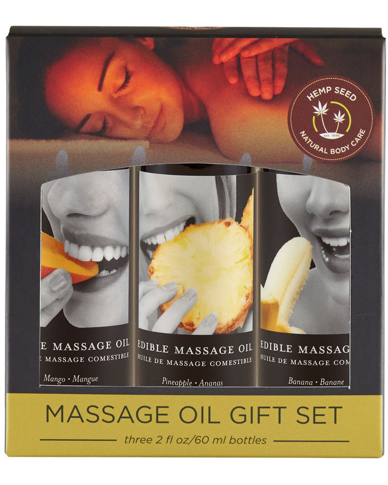 "Edible Massage Oil Gift Set Box - 2 Fl. Oz. Bottles - Banana, Mango, Pineapple EB-MSEG003TR"