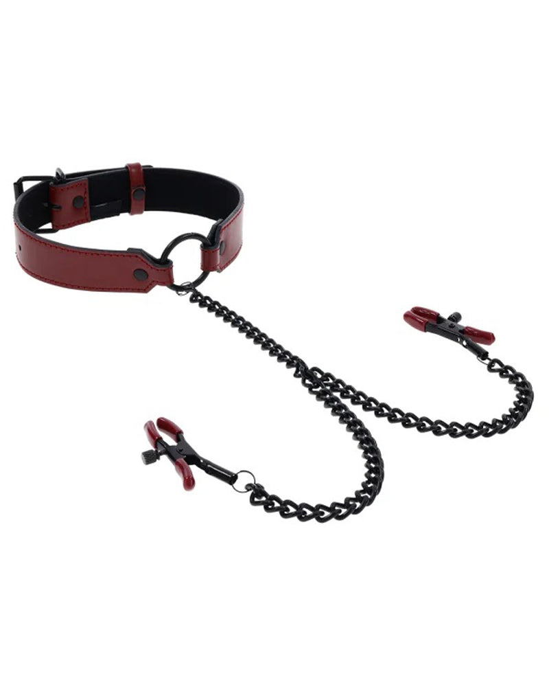 Saffron Collar With Nipple Clamps - Black/red