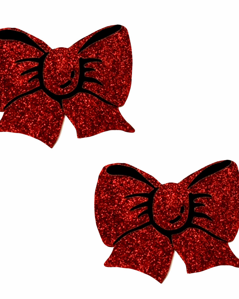 "Ravish Me Red Glitter Bow Nipple Cover Pasties NN-RMR-BOW-NS"