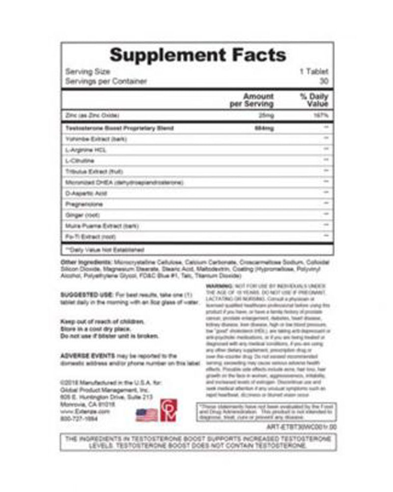 "Extenze With Testosterone Boost 30ct Box EXTZWTB"