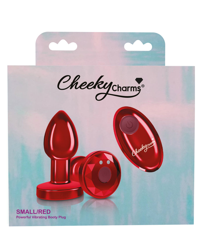 "Cheeky Charms - Rechargeable Vibrating Metal Butt Plug With Remote Control - Red - Small VB-CC9142"
