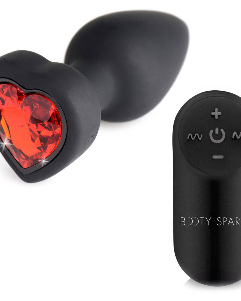 28x Silicone Vibrating Red Heart Anal Plug With Remote - Small