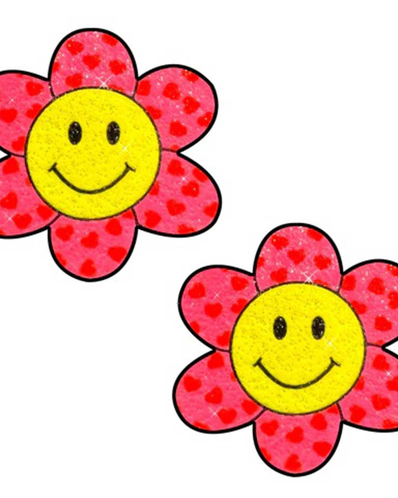 "Freaking Awesome Smiley Flower Power Glitter Nipple Cover Pasties NN-FA-SMI-SNS"