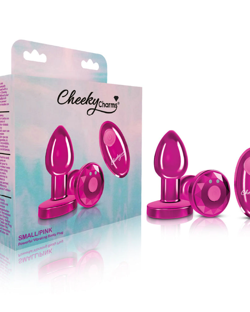 "Cheeky Charms - Rechargeable Vibrating Metal Butt Plug With Remote Control - Pink - Small VB-CC9146"