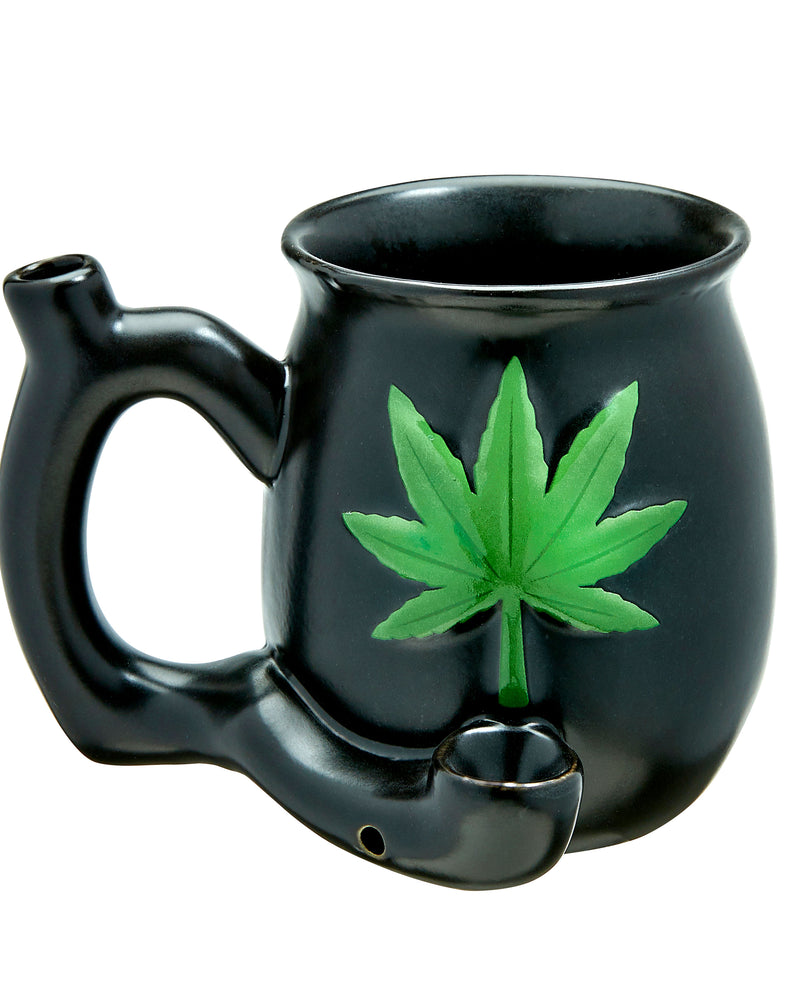 "Black Matt Mug With Embossed Green Leaf - Roast and Toast FC-82504"