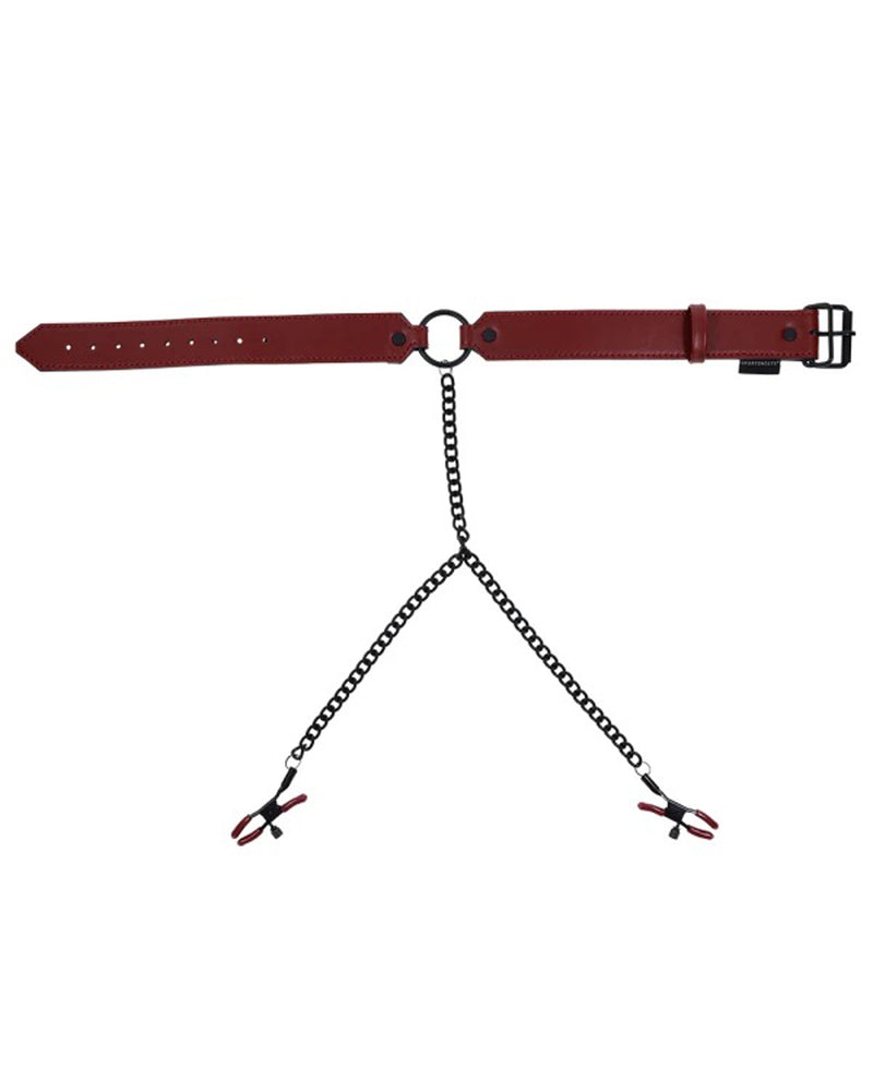 "Saffron Collar With Nipple Clamps - Black/red SS48041"
