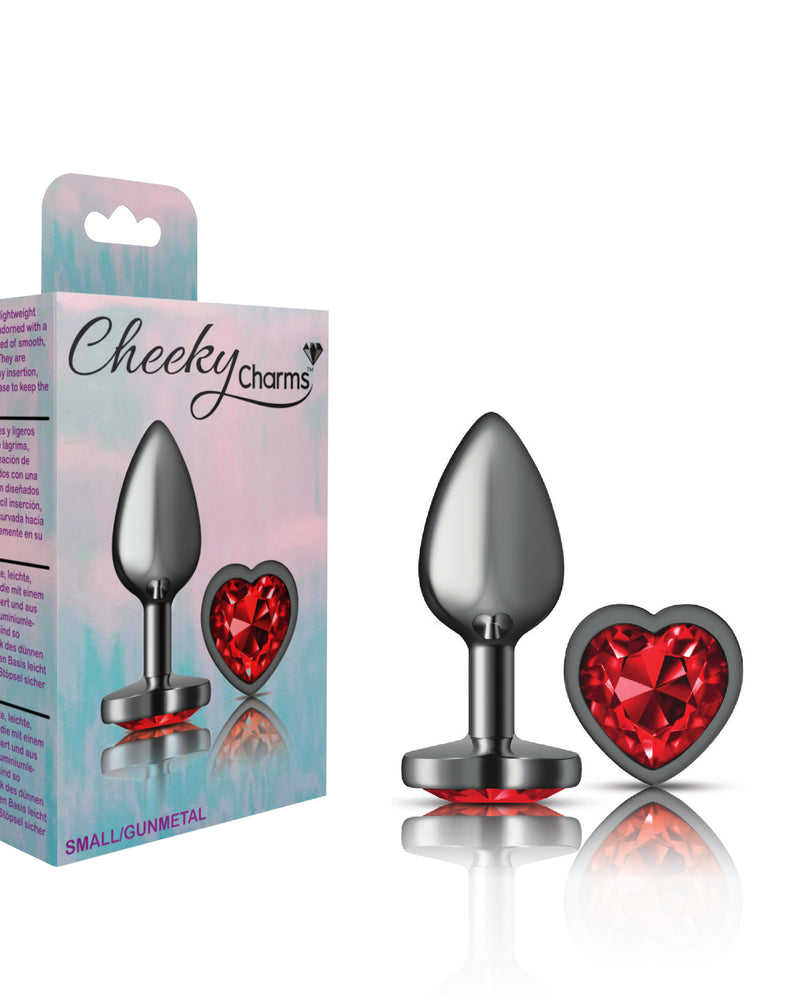 "Cheeky Charms-Gunmetal Metal Butt Plug- Heart-Dark Red-Small VB-CC9135"
