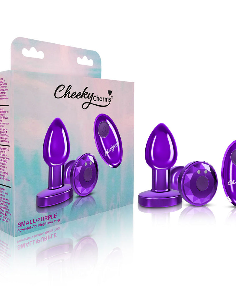 "Cheeky Charms - Rechargeable Vibrating Metal Butt Plug With Remote Control - Purple - Small VB-CC9148"