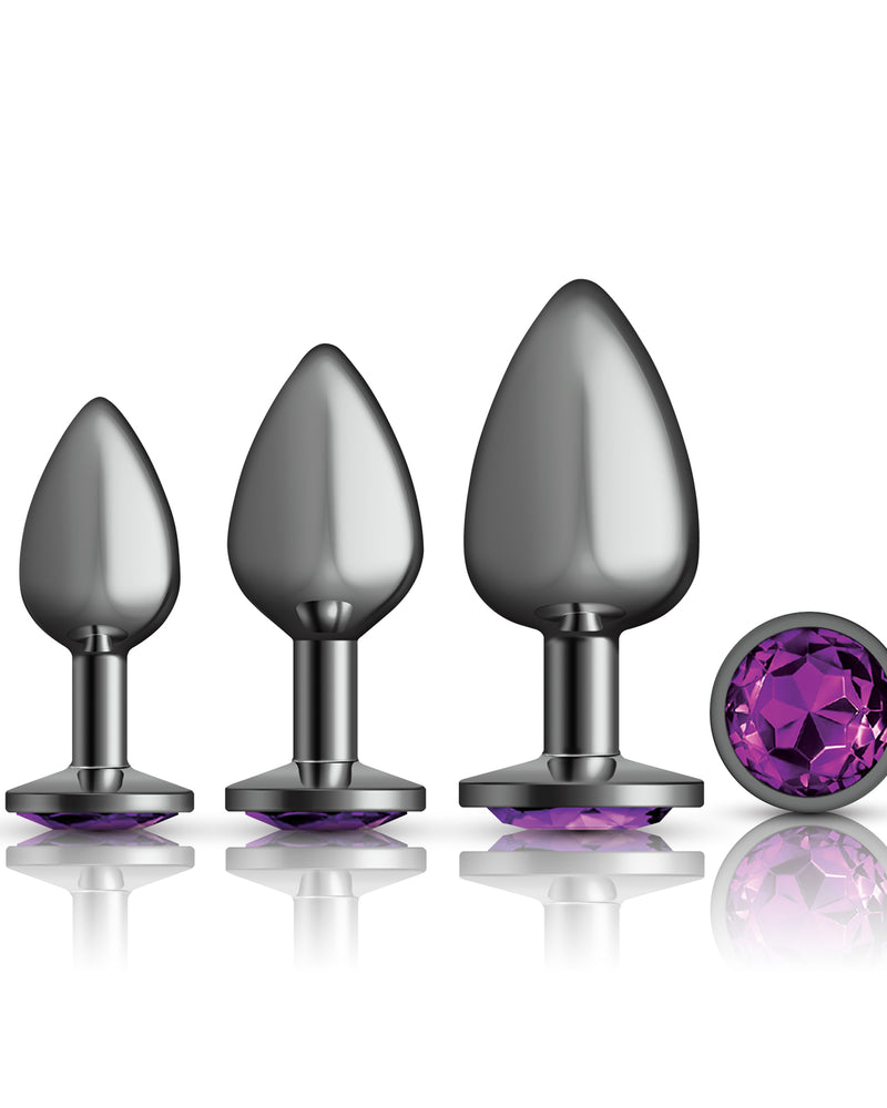 "Cheeky Charms - Metal Butt Plug Gunmetal - Round - Deep Purple - Anal Trainer Kit VB-CC9151"