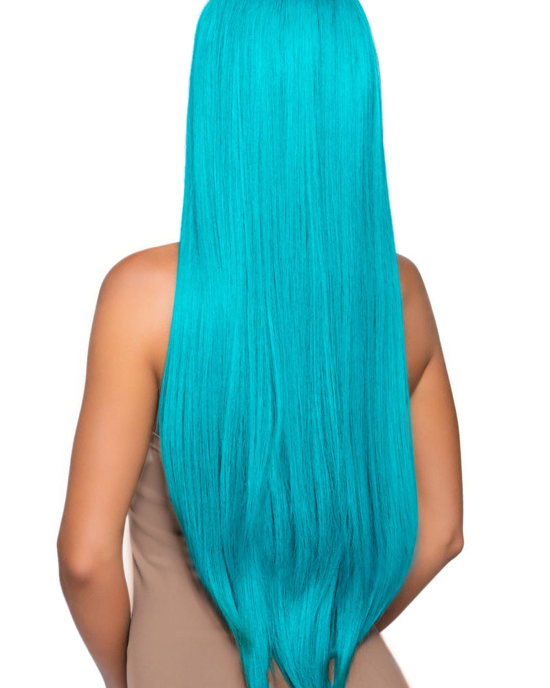 33 Inch Long Straight Center Part Wig - Turquoise