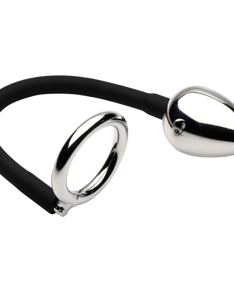 Tug Plus Plug Cock and Ball Ring With Anal Plug - Black