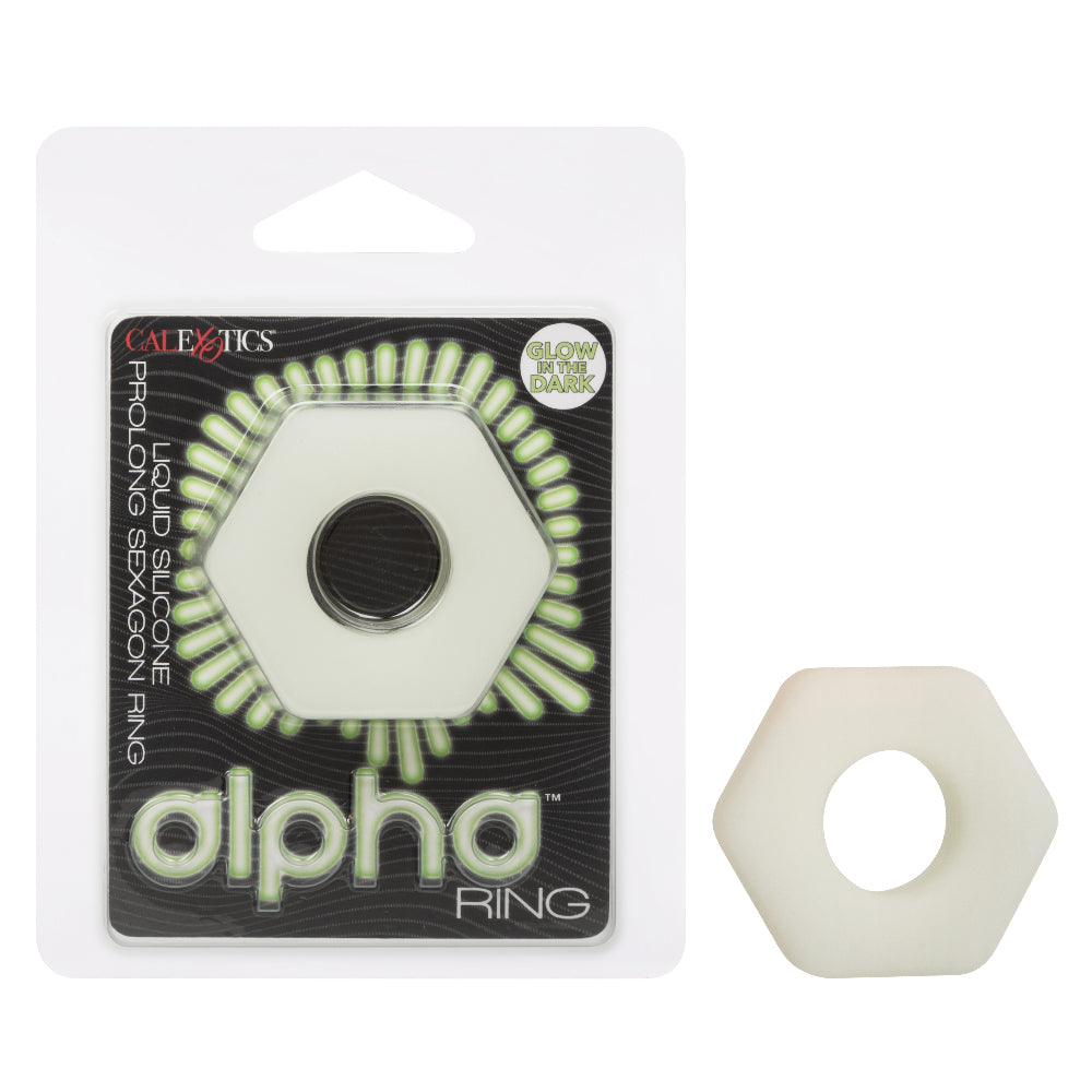 "Alpha Glow-in-the-Dark Liquid Silicone Prolong Sexagon Ring - White SE1491732"