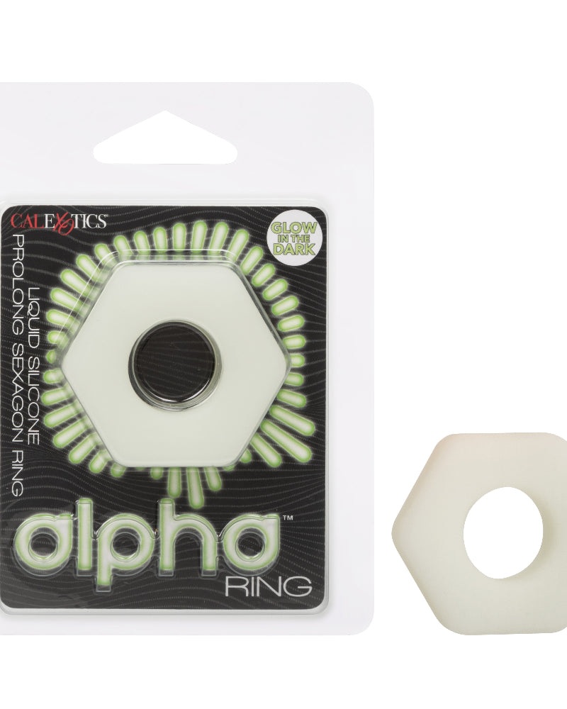 "Alpha Glow-in-the-Dark Liquid Silicone Prolong Sexagon Ring - White SE1491732"