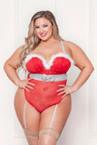 "Rhinestone Studded Mesh Teddy With Marabou Trim - X-Large - Red STM-11470REDXL"