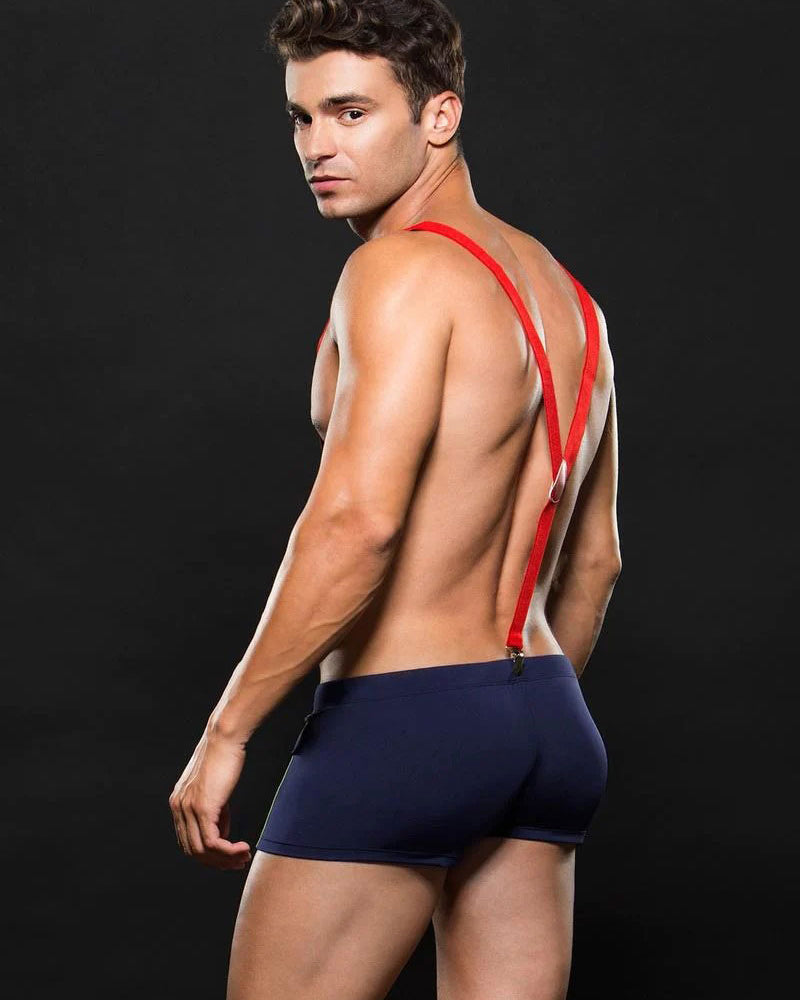 Fireman Bottom With Suspenders 2 Pc - Medium/large - Navy Blue/red