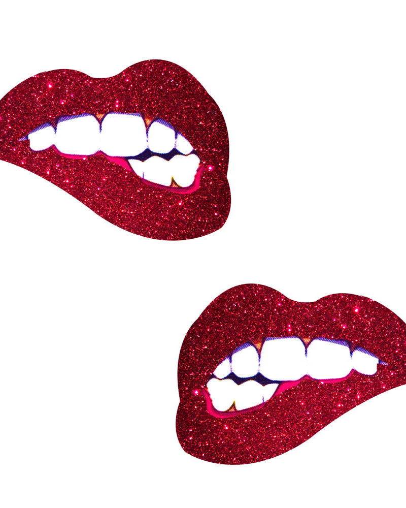 "Freaking Awesome Red Glitter Bite Me Nipztix Pasties NN-FA-BTE-NS"