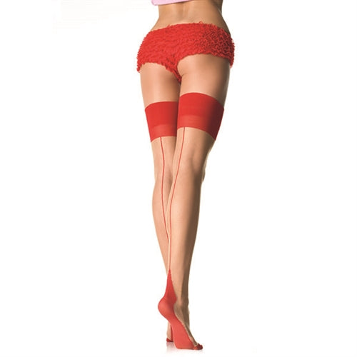 "Sheer 2 Tone Stockings - One Size - Nude/ Red LA-1027"