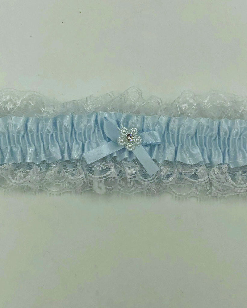 "Satin Leg Garter - One Size - Baby Blue With White Lace EM-3555BLU"