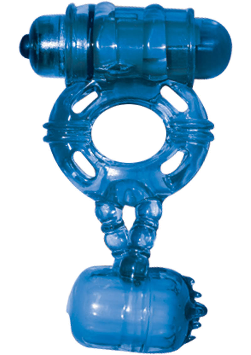 Macho Dbl Cock and Balls Ring - Blue