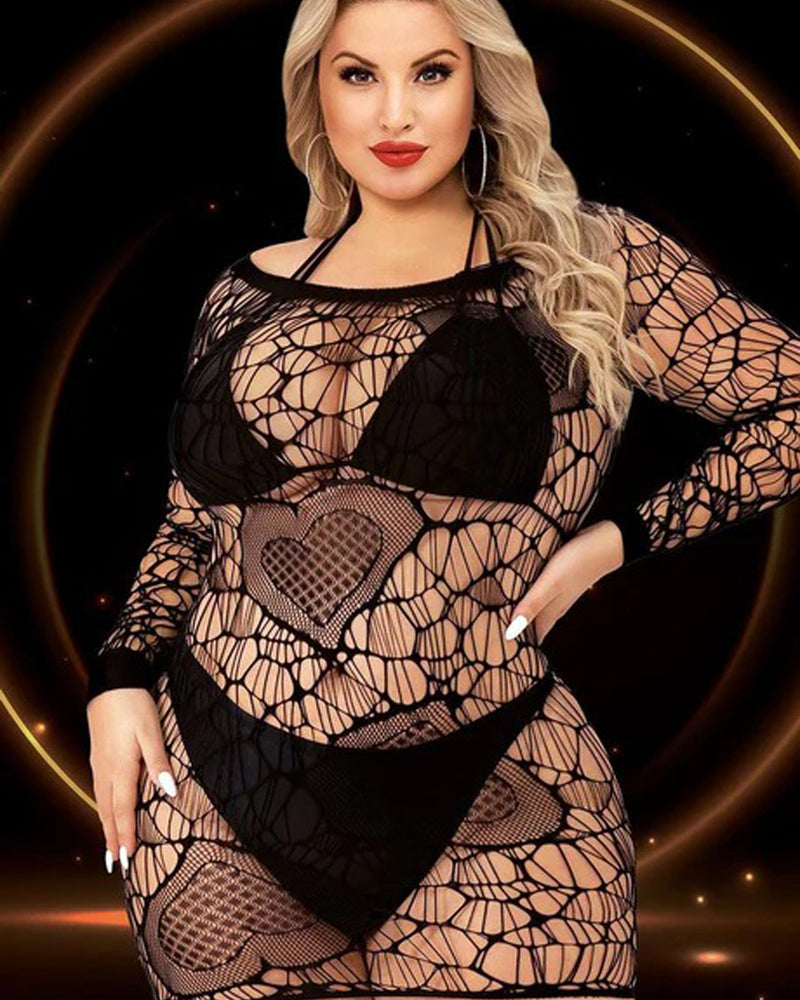 "Long Sleeve Mini Dress - Queen Size - Black X-LC-119-XBLK"
