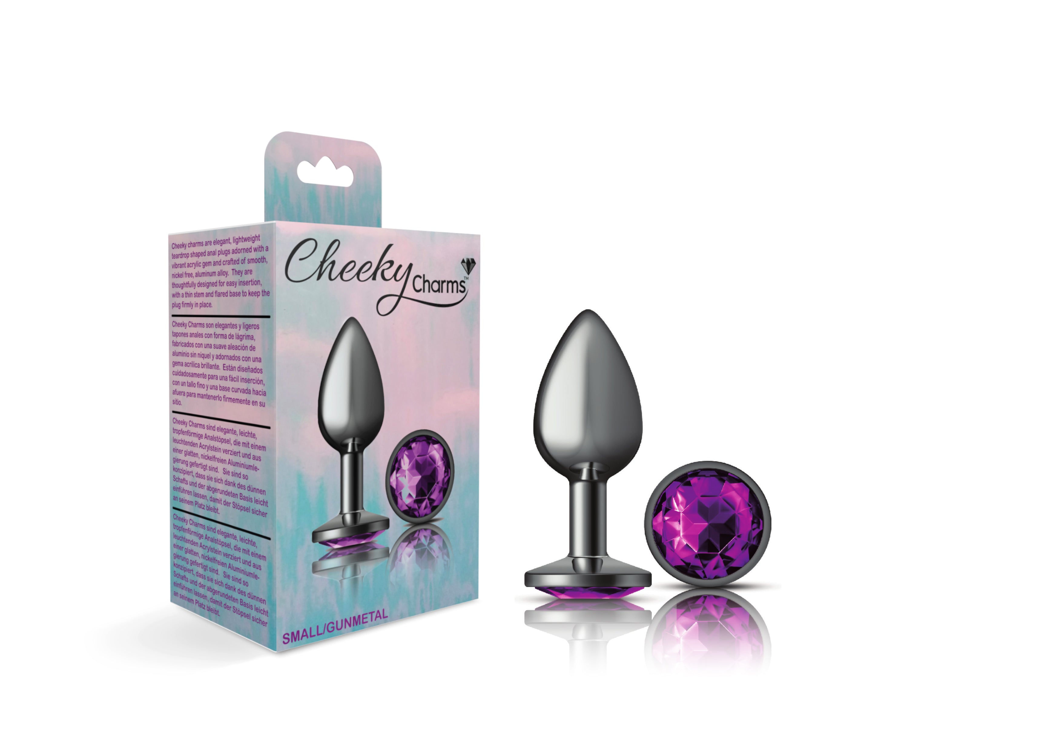 "Cheeky Charms-Gunmetal Metal Butt Plug- Round-Deep Purple-Small VB-CC9123"