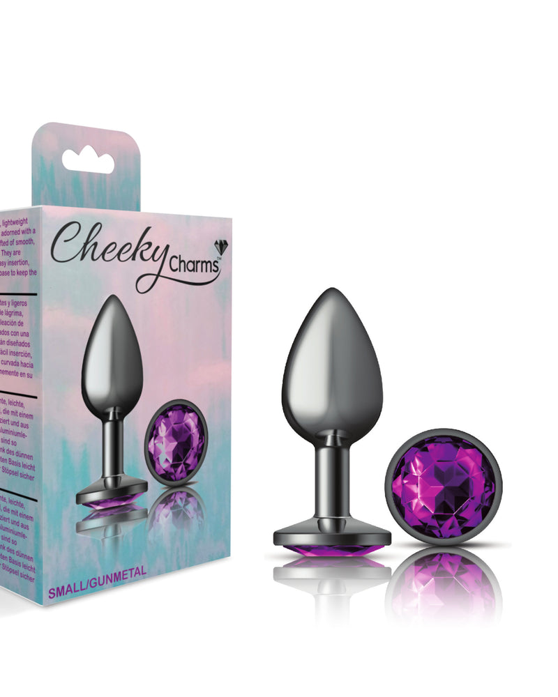 "Cheeky Charms-Gunmetal Metal Butt Plug- Round-Deep Purple-Small VB-CC9123"