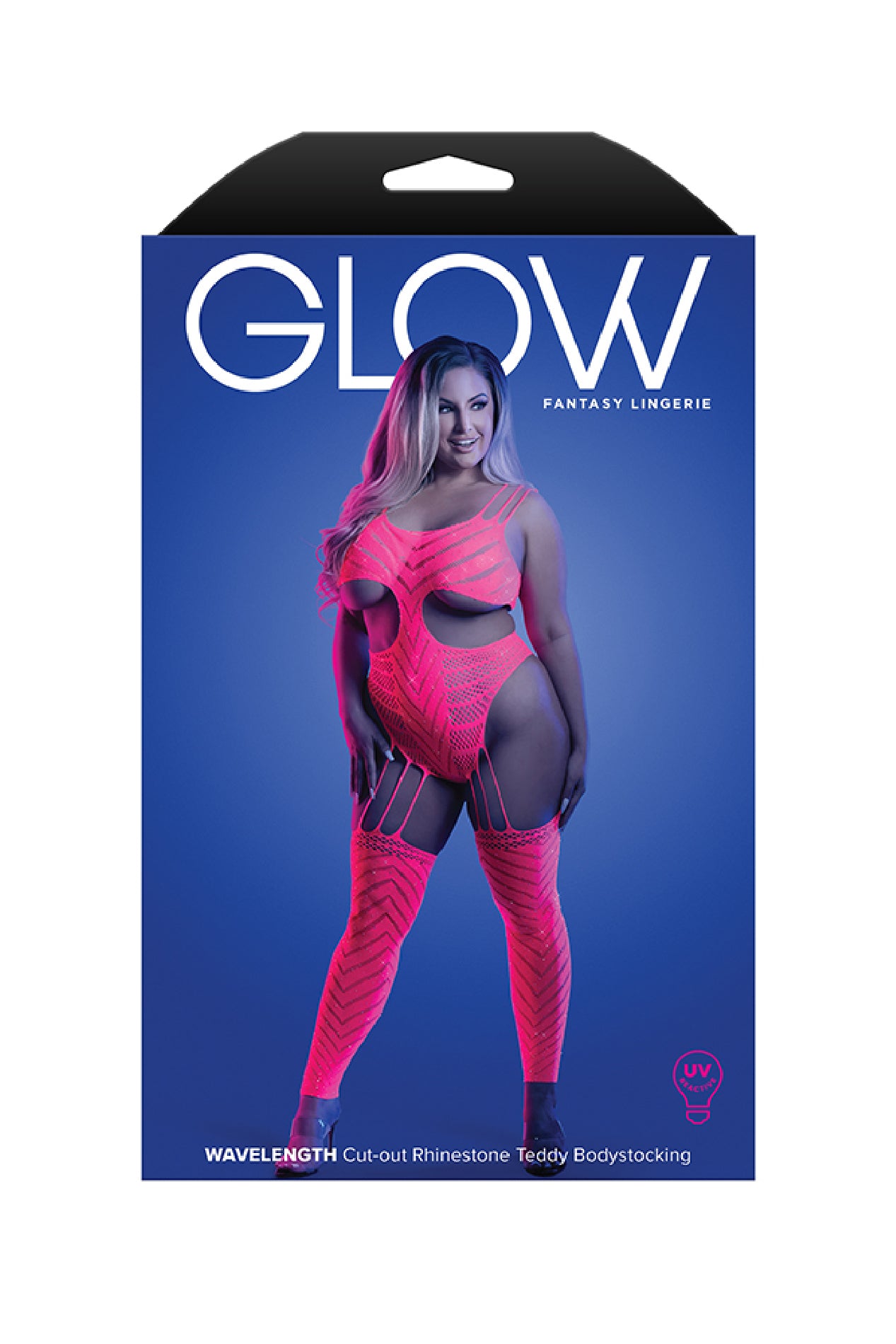 "Wavelength Cutout Rhinestone Teddy Bodystocking - Queen - Neon Pink FL-GL2140-QS-B"