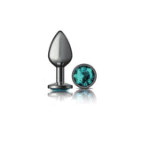 Cheeky Charms-Gunmetal Metal Butt Plug- Round-Teal-Medium