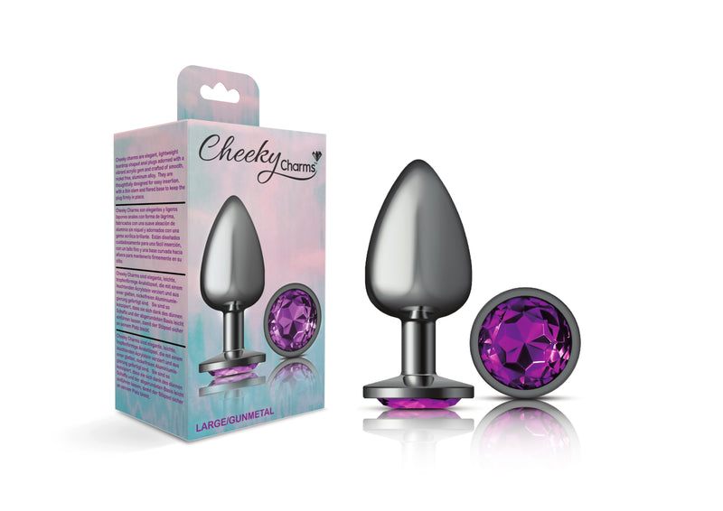 "Cheeky Charms-Gunmetal Metal Butt Plug- Round-Deep Purple-Large VB-CC9125"