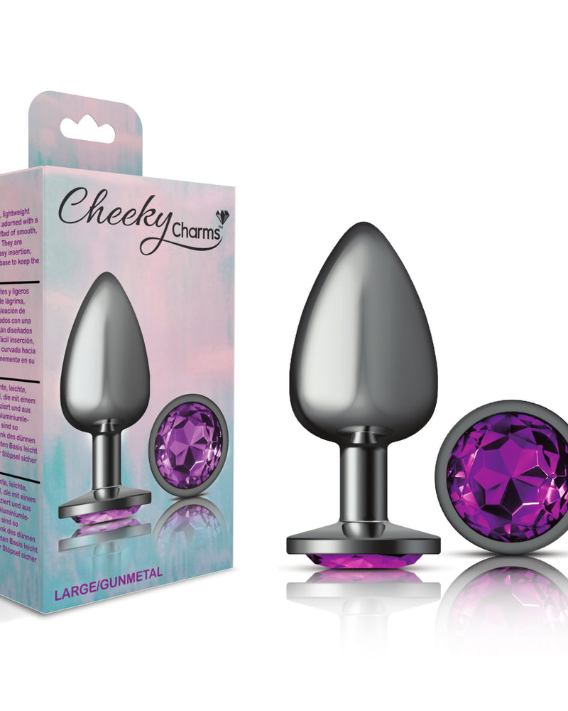 "Cheeky Charms-Gunmetal Metal Butt Plug- Round-Deep Purple-Large VB-CC9125"