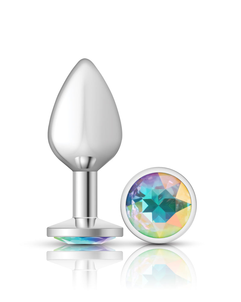 "Cheeky Charms-Silver Metal Butt Plug- Round-Clear-Medium VB-CC9115"