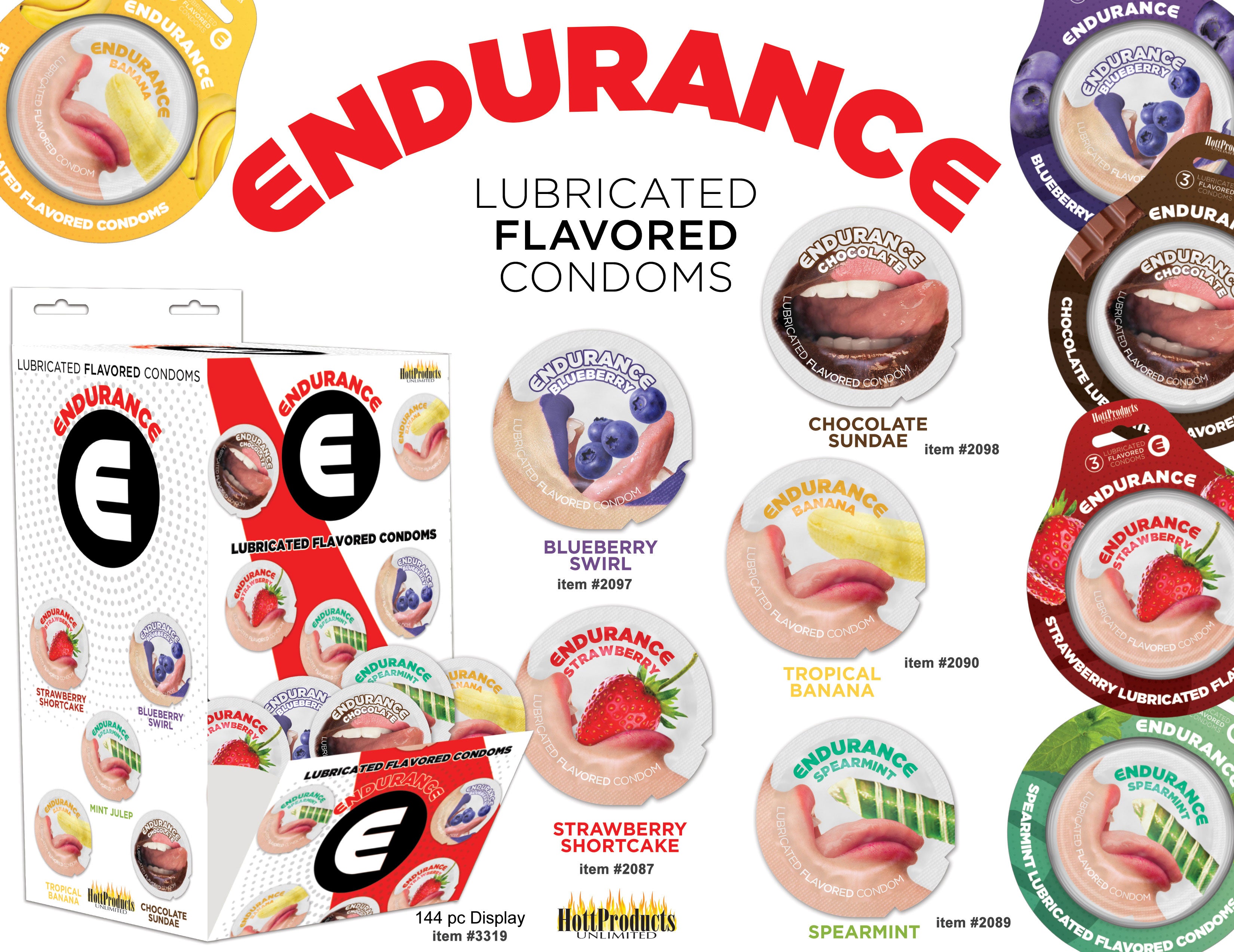 "Endurance Condoms - 144 Count Wall Mount Display - Assorted Flavors HTP3319-D"