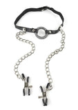 Fetish Fantasy O Ring Gag with Nipple Clamps