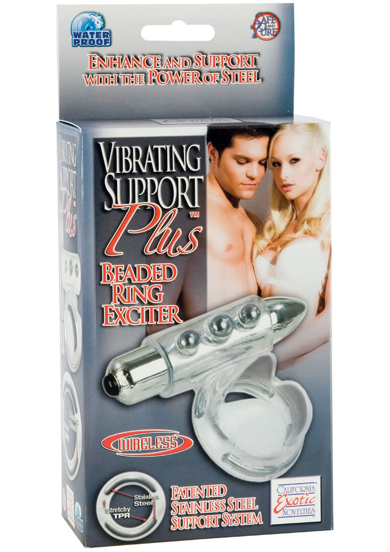 Anillo vibrador con cuentas Support Plus con bala extraíble de 3 velocidades transparente