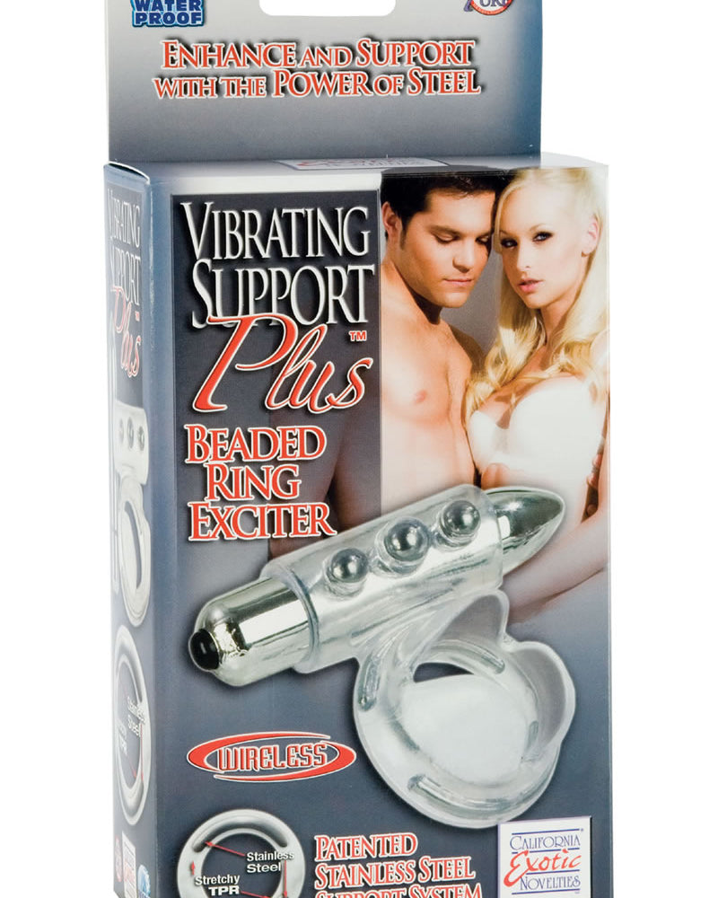 Support Plus Vibrating Beaded Ring Exciter With Removable 3 Speed Bullet Clear