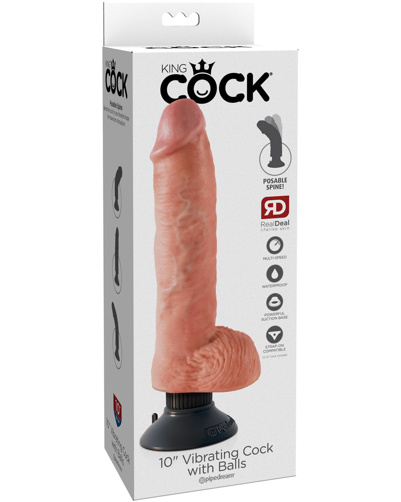 King Cock 10-Inch Vibrating Cock With Balls - Flesh