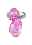 Anillo potenciador de doble soporte Lovers Delight Ele con estimulador extraíble de 3 velocidades morado