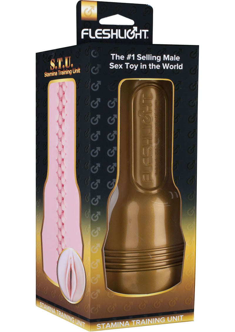 Masturbador femenino Fleshlight STU Stamina Training Unit, color rosa y dorado