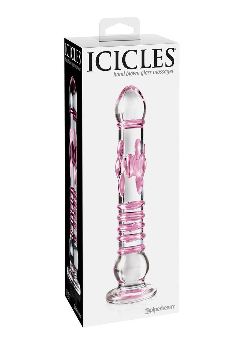 Icicles No 6 Dong de vidrio texturizado de 8,5 pulgadas transparente/rosa