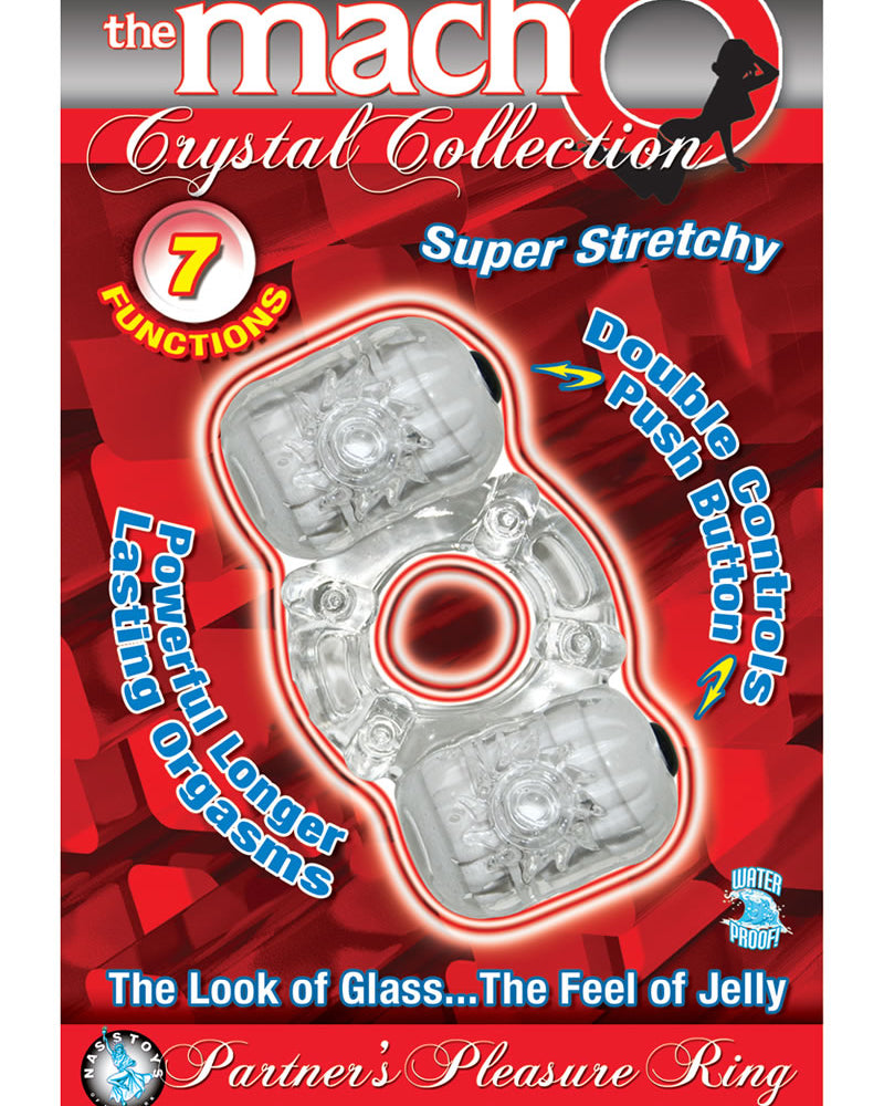The Macho Crystal Collection Partners Pleasure Ring 7 Function Waterproof Clear
