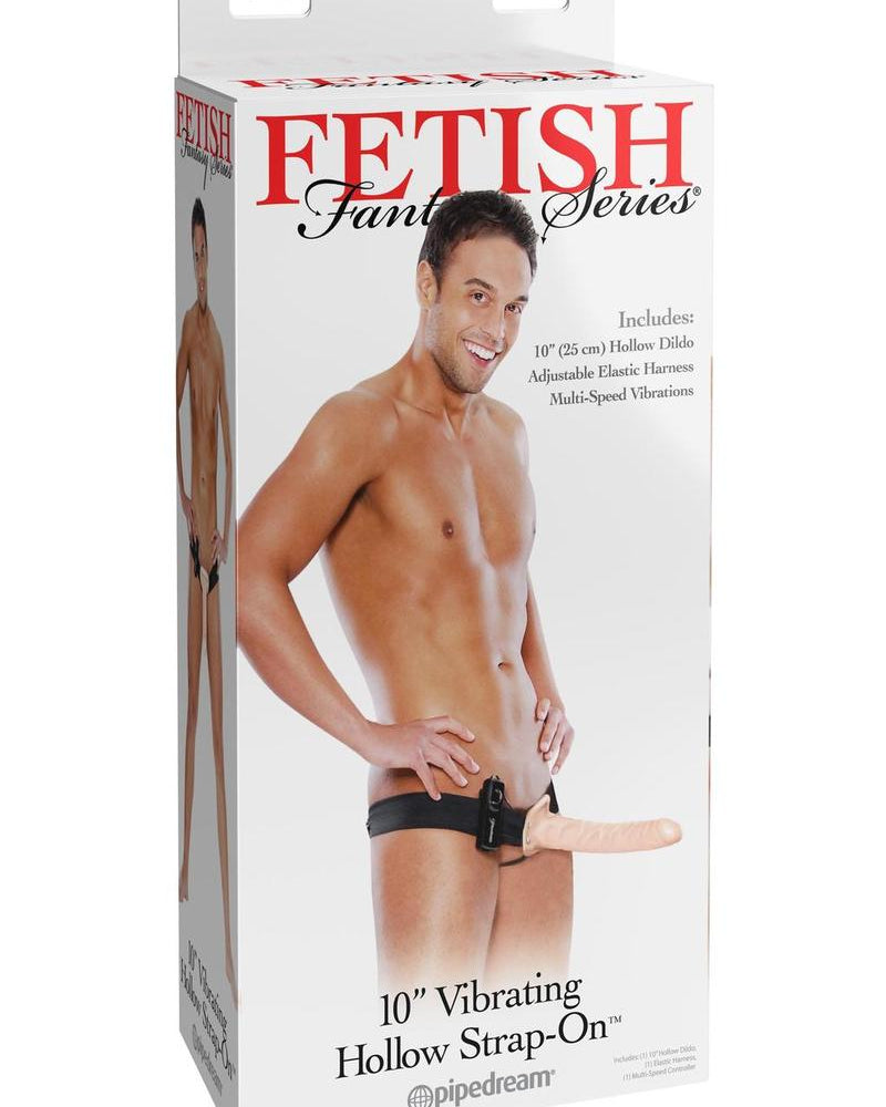 Fetish Fantasy 10 inch Vibrating Hallow Strap On Flesh