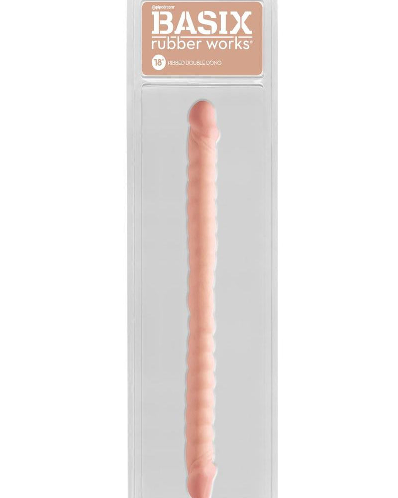 Basix Rubber Works 18 Inch Ribbed Double Dong Waterproof Flesh